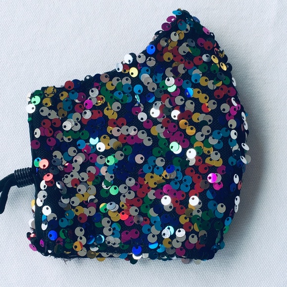 HAND CRAFTED SEQUIN FACE MASK BLING RAINBOW - Picture 6 of 11